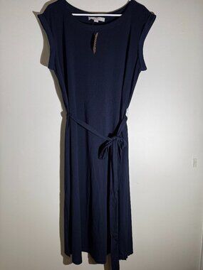 LOFT Plus NWT Navy Blue Cap Sleeve Tie Waist Side Slit Maxi Dress | Size 16